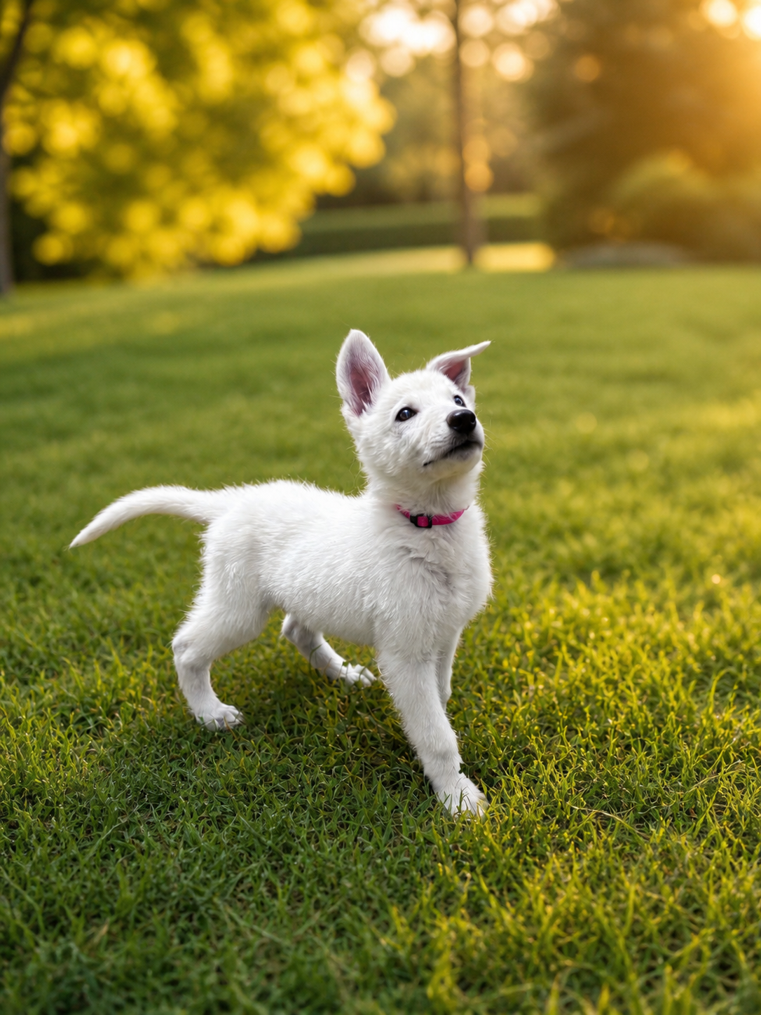 Breeder with white German Shepherd puppy